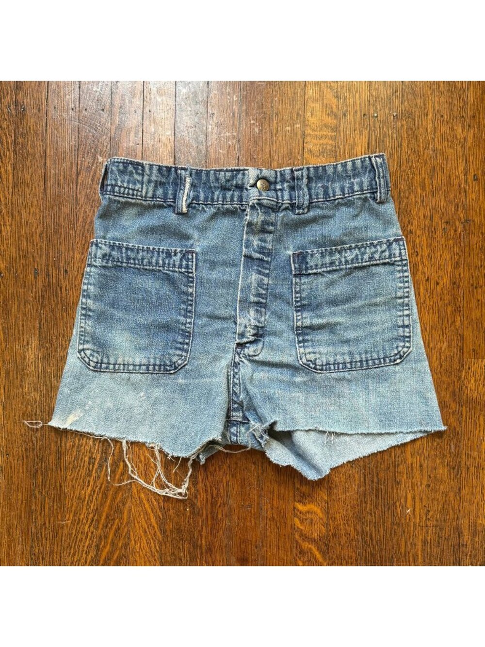 Vintage 1970s Denim Shorts Distressed Cut Offs Seafarer Fabric by Erwin US Navy